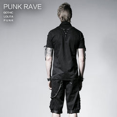 Y-530 Top Sale Rope-tying Short Sleeve Denim Punk Shirts?-??Punk Rave Clothing