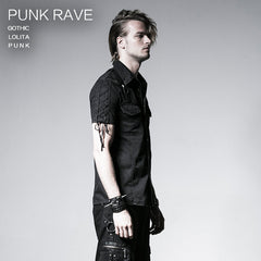 Y-530 Top Sale Rope-tying Short Sleeve Denim Punk Shirts?-??Punk Rave Clothing