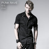 Y-530 Top Sale Rope-tying Short Sleeve Denim Punk Shirts?-??Punk Rave Clothing