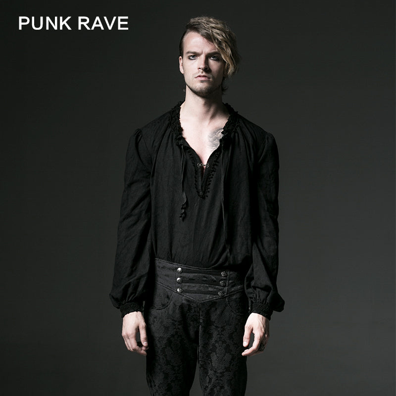 Y-531 Western Style Long Sleeve Loose Gothic Shirt With Lace Collar?-??Punk Rave Clothing
