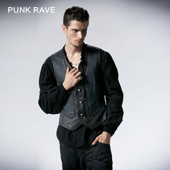 Y-533 Deep Bule Vintage Printing Fit Punk Vest For Men?-??Punk Rave Clothing