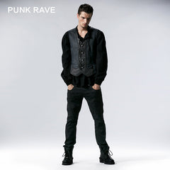 Y-533 Deep Bule Vintage Printing Fit Punk Vest For Men?-??Punk Rave Clothing