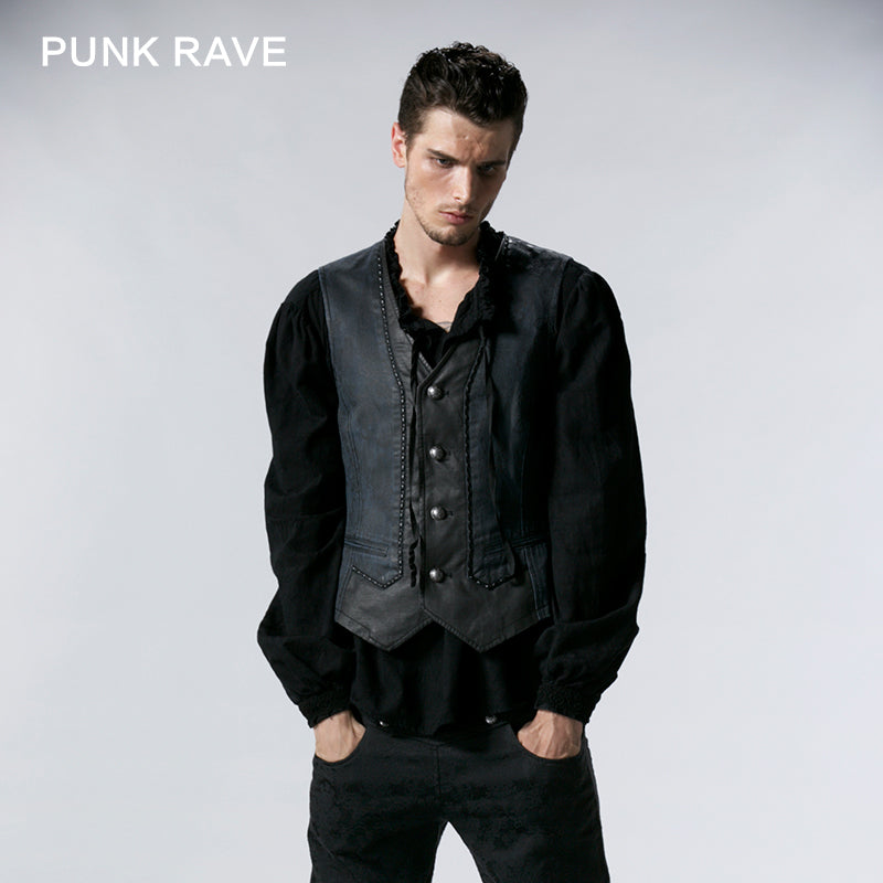 Y-533 Deep Bule Vintage Printing Fit Punk Vest For Men?-??Punk Rave Clothing