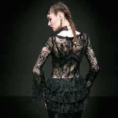 Y-535 Vintage Bell Long Lace Sleeve Gothic Shirt With Deep Neck?-??Punk Rave Clothing