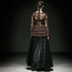 Y-535 Vintage Bell Long Lace Sleeve Gothic Shirt With Deep Neck?-??Punk Rave Clothing