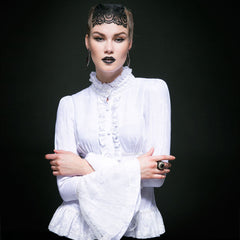 Y-544 Long Flared Sleeve Slim Fit Lace Gothic Shirt With High Neck?-??Punk Rave Clothing