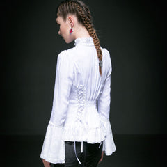 Y-544 Long Flared Sleeve Slim Fit Lace Gothic Shirt With High Neck?-??Punk Rave Clothing