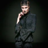 Y-544 Long Flared Sleeve Slim Fit Lace Gothic Shirt With High Neck?-??Punk Rave Clothing