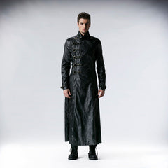 Y-549 black Long Sleeve Soft Leather Gothic Trench Coats With High Collar?-??Punk Rave Clothing