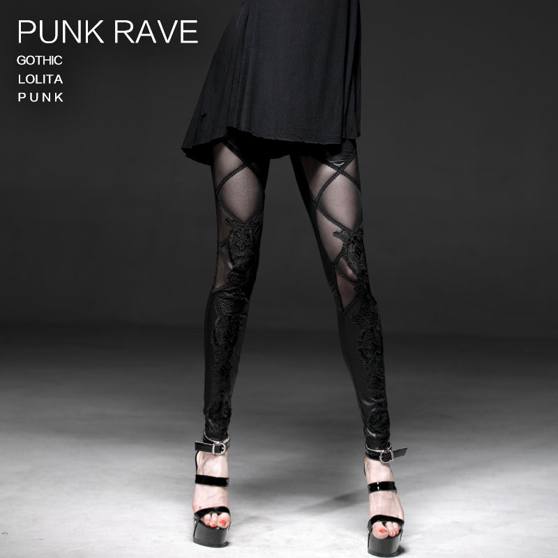K-186 Sexy Lady Fashion Lamination Mesh Lace Fake Boot Gothic Pants Legging?-??Punk Rave Clothing