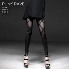 K-186 Sexy Lady Fashion Lamination Mesh Lace Fake Boot Gothic Pants Legging?-??Punk Rave Clothing