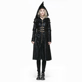 Y-552 black Long Leather Punk Coat With Hooded?-??Punk Rave Clothing