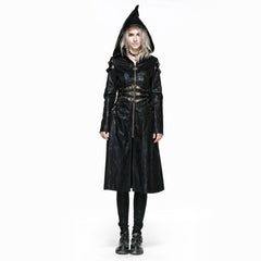 Y-552 black Long Leather Punk Coat With Hooded?-??Punk Rave Clothing