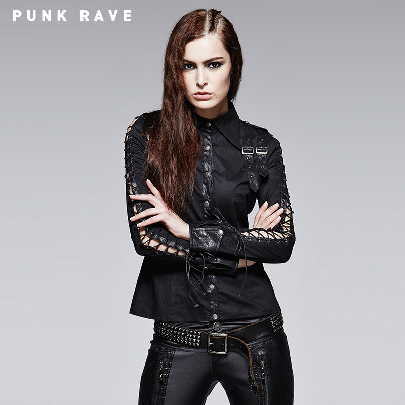 Y-559 Hollowed-out Unique Cotton Spandex Punk Shirts?-??Punk Rave Clothing