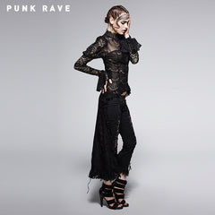Y-561 Semitransparent Lace Trailing Long Sleeve Gothic Shirt?-??Punk Rave Clothing