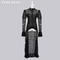 Y-561 Semitransparent Lace Trailing Long Sleeve Gothic Shirt?-??Punk Rave Clothing