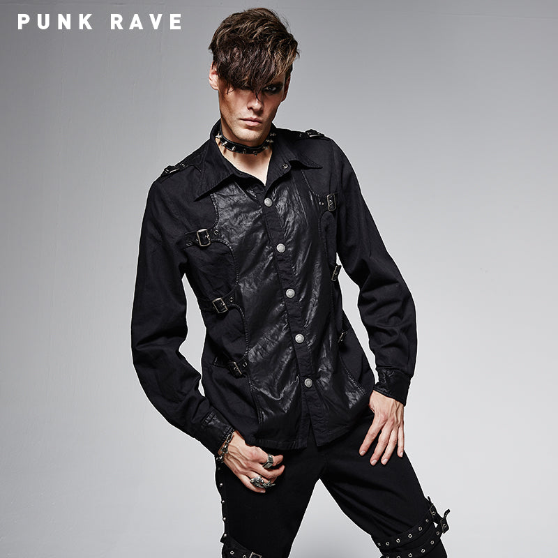 Y-563 Casual Denim Cheap Camo Long Sleeve Punk Shirts For Men?-??Punk Rave Clothing