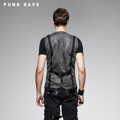 Y-565 black Leather Sleeveless Punk Vest With V-neck?-??Punk Rave Clothing