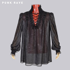 Y-568 Embossing Chiffon Gothic Shirt With Ruffled Long Sleeves?-??Punk Rave Clothing