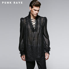 Y-568 Embossing Chiffon Gothic Shirt With Ruffled Long Sleeves?-??Punk Rave Clothing
