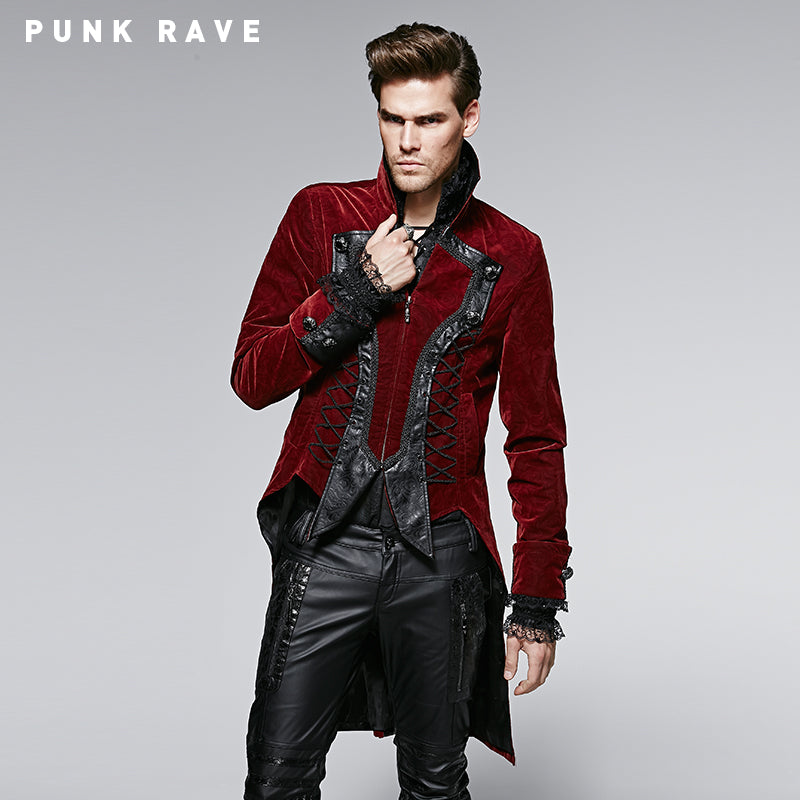 Y-569 Red Elegant Worsted Material Long Gothic Trench Coats?-??Punk Rave Clothing