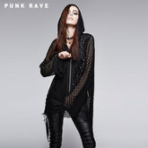 Y-570 black Pretty Knitwear Zipped Punk Coat With Hood?-??Punk Rave Clothing