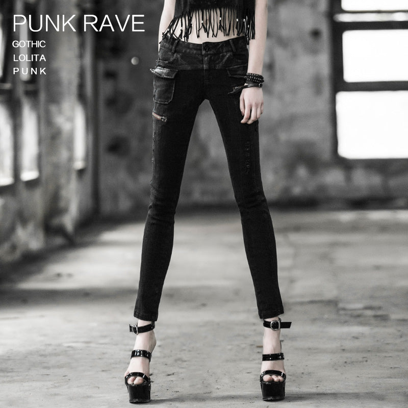 K-188 black Sexy Slim Skinny Long Punk Pants?-??Punk Rave Clothing