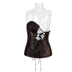 Y-581 Metal Texture Asymmetric Brown Leather Punk Accessories Corset?-??Punk Rave Clothing
