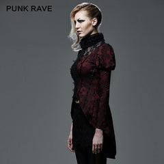 Y-585 Fashion Red Lace Skinny Gothic Trench Coats?-??Punk Rave Clothing