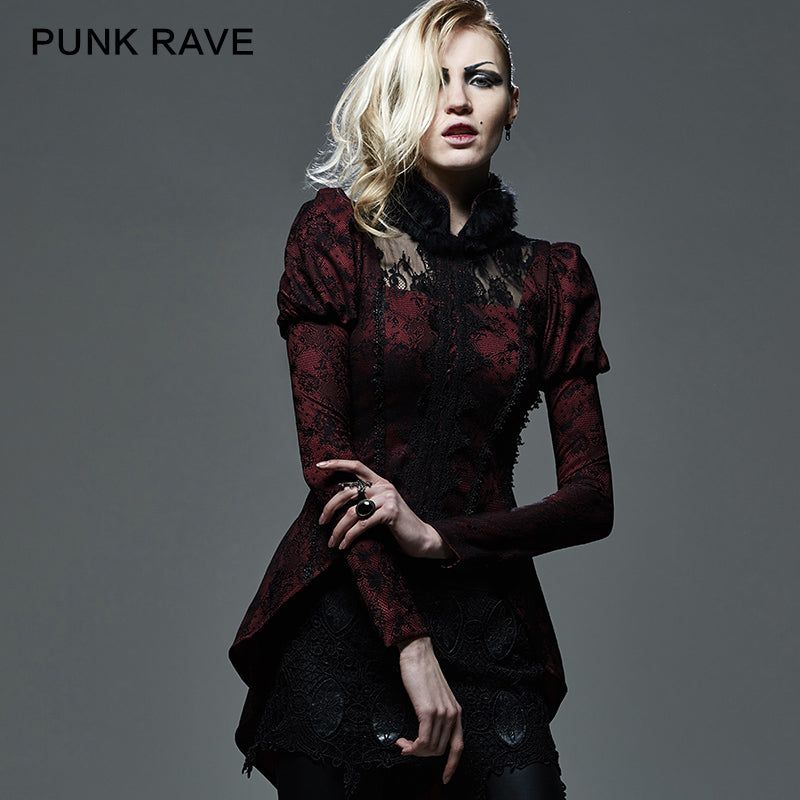 Y-585 Fashion Red Lace Skinny Gothic Trench Coats?-??Punk Rave Clothing