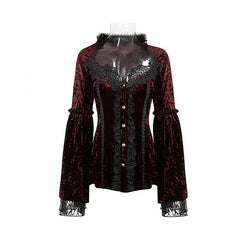 Y-588 Lace Thin Long Sleeve Gothic Shirt With Velvet?-??Punk Rave Clothing