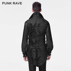 Y-596 black Lace Lapel Gothic Shirt With Bubble Long Sleeve?-??Punk Rave Clothing