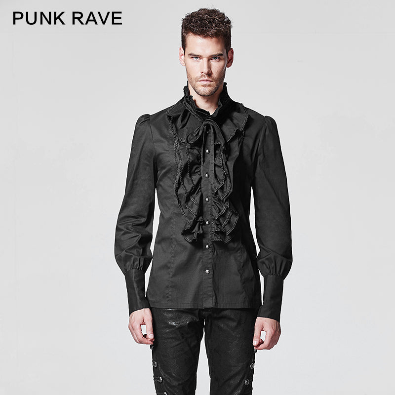 Y-597 black Bubble Long Sleeve Gothic Shirt With Lace High Collar?-??Punk Rave Clothing