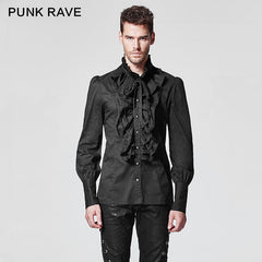 Y-597 black Bubble Long Sleeve Gothic Shirt With Lace High Collar?-??Punk Rave Clothing