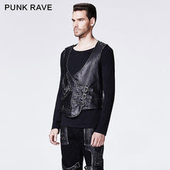 Y-598 black Skinny Leather Punk Vest With V-collar?-??Punk Rave Clothing
