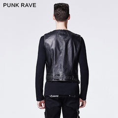 Y-598 black Skinny Leather Punk Vest With V-collar?-??Punk Rave Clothing