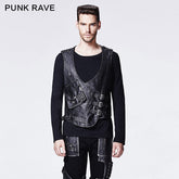 Y-598 black Skinny Leather Punk Vest With V-collar?-??Punk Rave Clothing