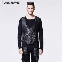 Y-598 black Skinny Leather Punk Vest With V-collar?-??Punk Rave Clothing