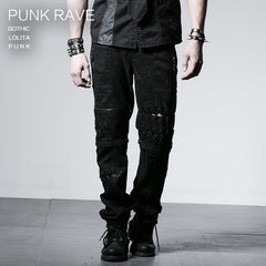 K-191 For Men black Rock Metal Skull Slimming Punk Pants?-??Punk Rave Clothing