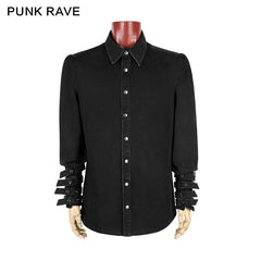 Y-607 black Thick Punk Shirts With 100% Cotton Long Sleeve?-??Punk Rave Clothing