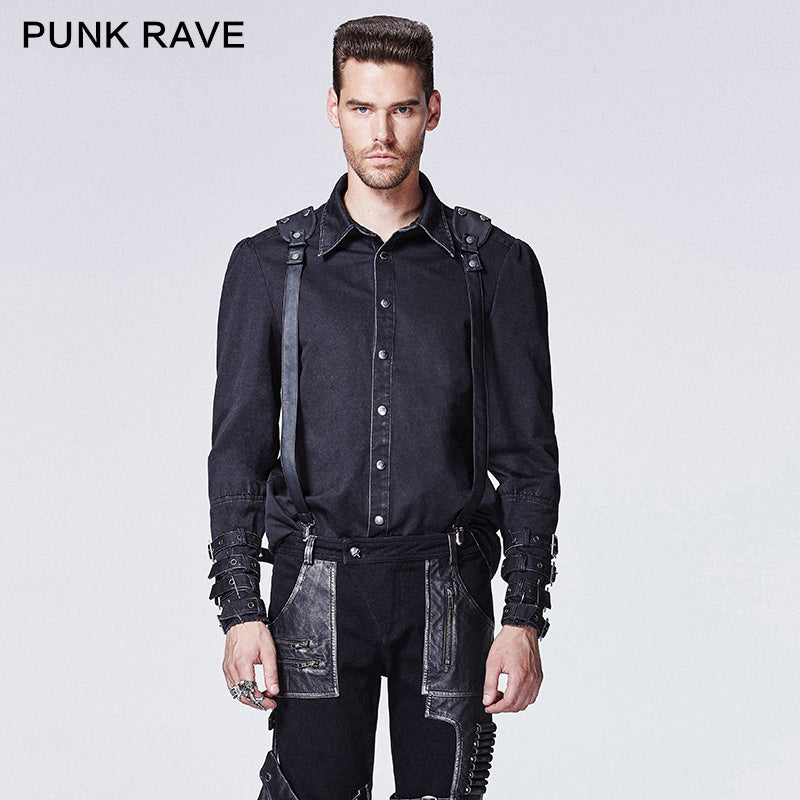 Y-607 black Thick Punk Shirts With 100% Cotton Long Sleeve?-??Punk Rave Clothing