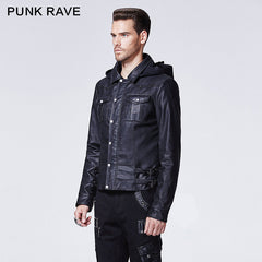 Y-609 Winter Short Hooded Punk Jacket With Stand Up Collar?-??Punk Rave Clothing