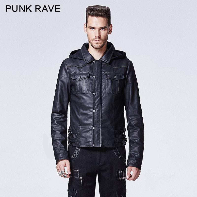 Y-609 Winter Short Hooded Punk Jacket With Stand Up Collar?-??Punk Rave Clothing