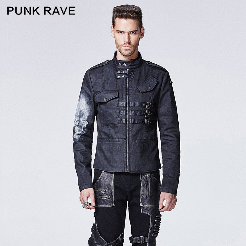 Y-610 Across An Arm Printed Skull Punk Jacket For Men?-??Punk Rave Clothing