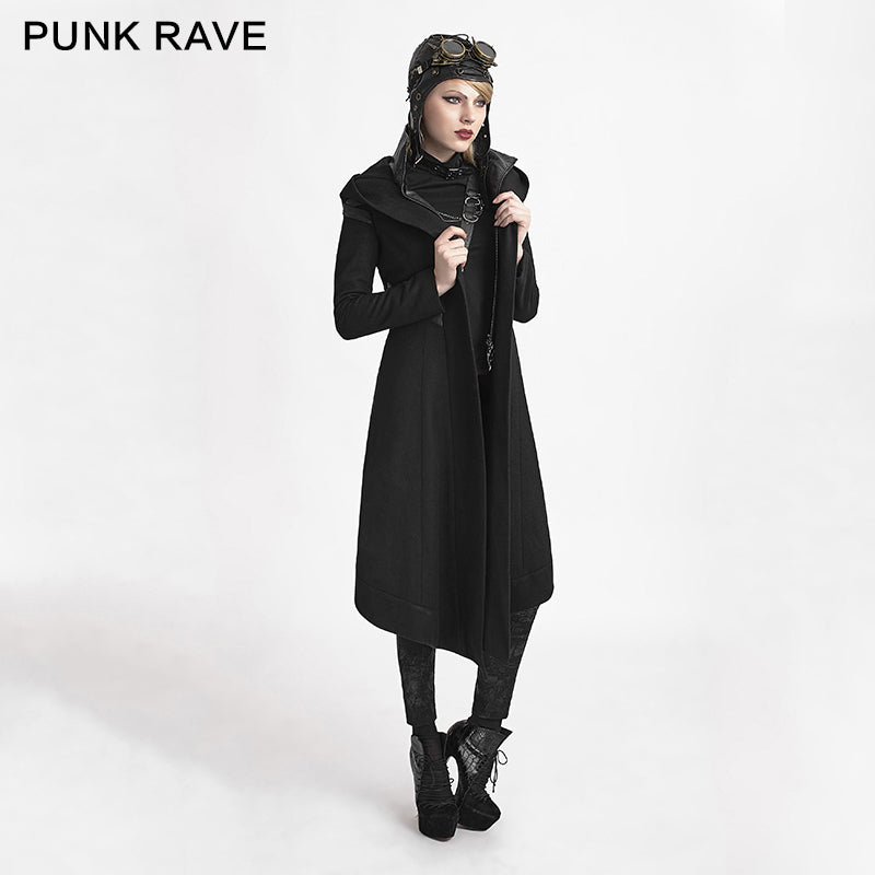 Y-611 Woolen Long Hooded Gothic Trench Coats With Duffle?-??Punk Rave Clothing