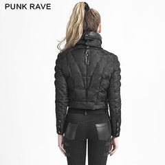 Y-619 Winter black Short Punk Jacket With Belts?-??Punk Rave Clothing