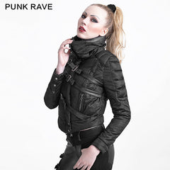 Y-619 Winter black Short Punk Jacket With Belts?-??Punk Rave Clothing