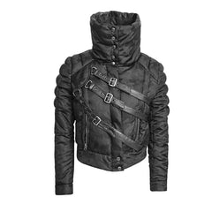 Y-619 Winter black Short Punk Jacket With Belts?-??Punk Rave Clothing