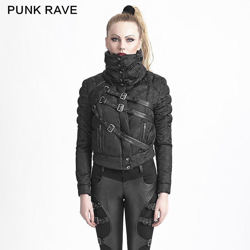 Y-619 Winter black Short Punk Jacket With Belts?-??Punk Rave Clothing