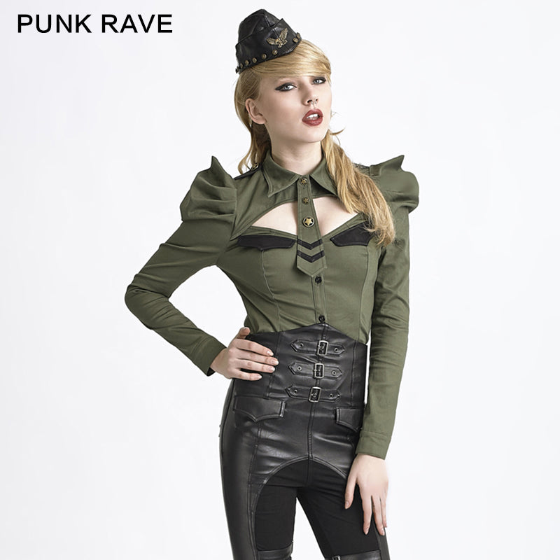 Y-625 Winter Uniform Style Punk Shirts With Long Puff Sleeves?-??Punk Rave Clothing